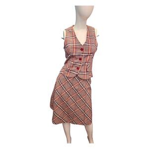 Mister Leonard Wool Blend Gray Plaid Skirt and Vest Set Womens size 10 Vintage 6